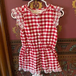 EUC Cat & Jack red gingham summer romper, size 18M